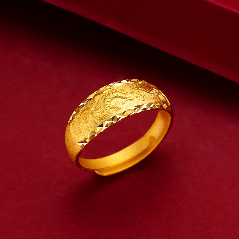 Goldkingdom Perhiasan Fashion 24 K Bangkok Aksesoris Ready Stock Pernikahan Vintage Naga Dan Phoenix Pasangan Cincin Pasangan Berlapis Emas Desain Sederhana