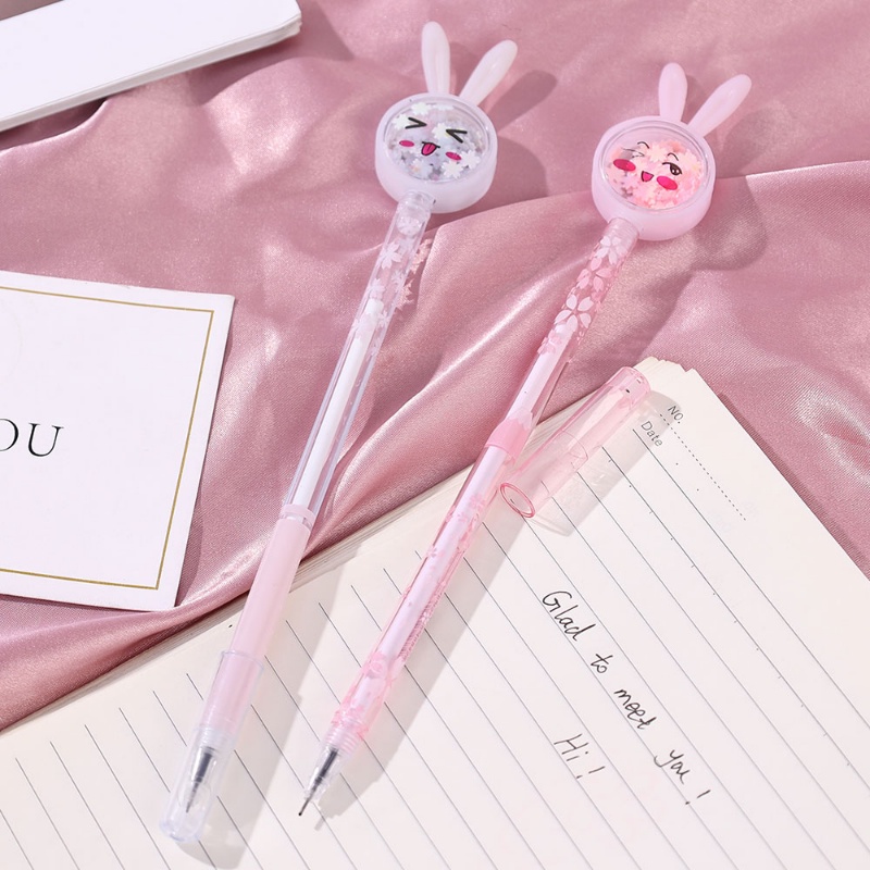 [Wholesale Prices] Transparent Bar 0.5mm Exam Marker Cute Expression Writing Stationery Creative Rabbit Ears Signature Pen Dream Girl Black Neutral Pen Shiny Sequin Stationery Pen