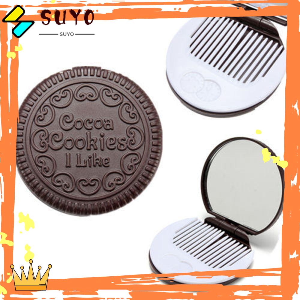 Suyo Cermin Dengan Sisir Lucu Wanita Alat Makeup Coklat Tua Cokelat