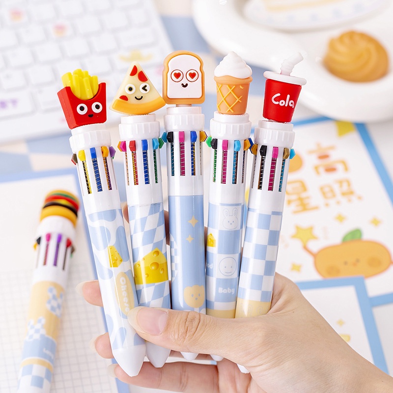 [Harga Grosir] Pulpen Graffiti Tipe Press Tulisan Halus Menggambar Alat Tulis 10warna 0.7mm Isi Ulang Pen Kreatif Kantor Sekolah Supply Fries Hamburger Bolpoin