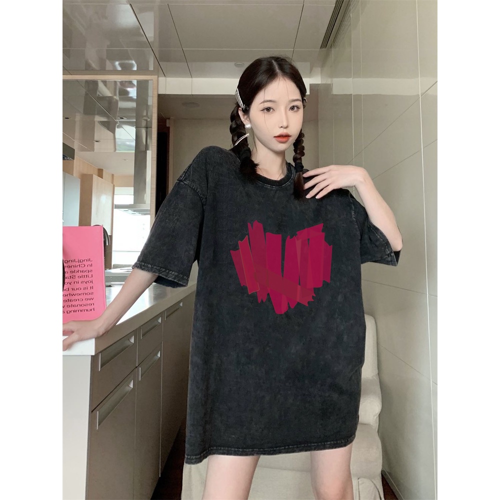 XIAOZHAINV Korean Style Printing Washed Oversize Baju Kaos Wanita
