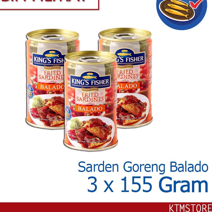 

12.12 SALE Paket 3 pcs King's Fisher Sarden goreng mini rasa saus balado Makanan Kaleng 155g kings fisher !!!
