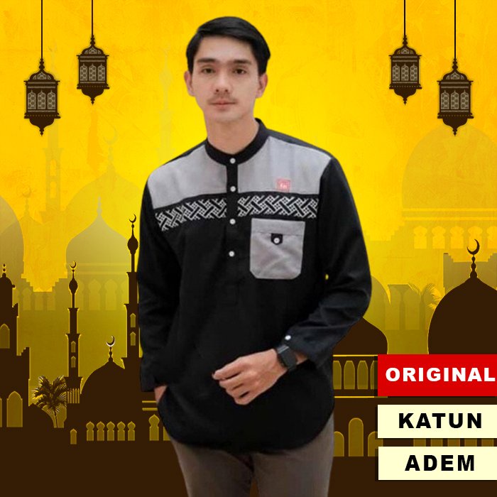 Baju Koko Kurta Ammu Pria Dewasa Hitam Batik Lengan Tangan Panjang Pendek Baju Muslim Kokoh Cole Leb