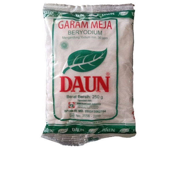 

Garam Meja Dapur Yodium Daun 250gr Bal isi 40 Pcs