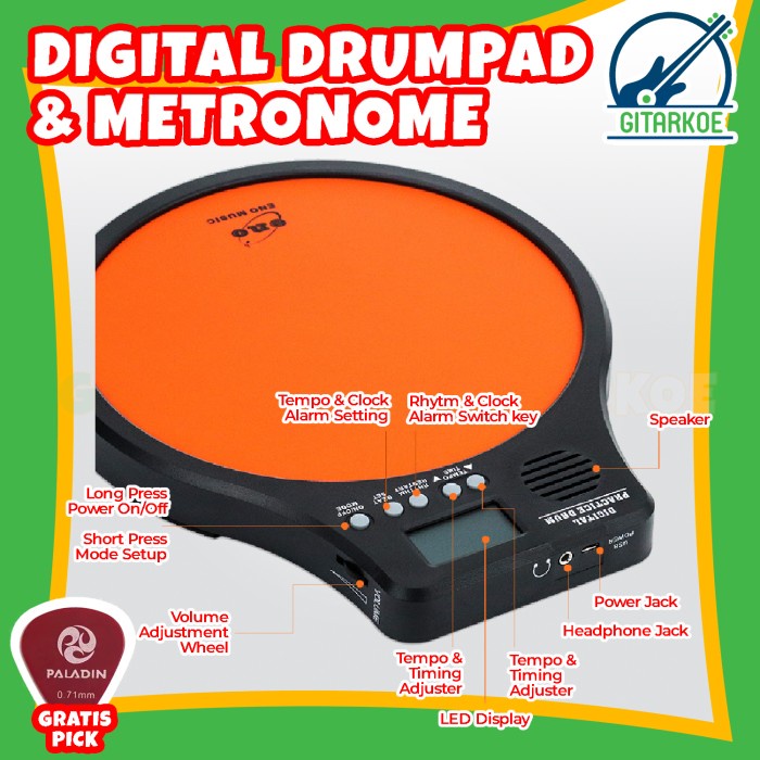 Drum Pad Elektrik dengan Metronome Pengaturan Tempo Beat &amp; BPM Counter