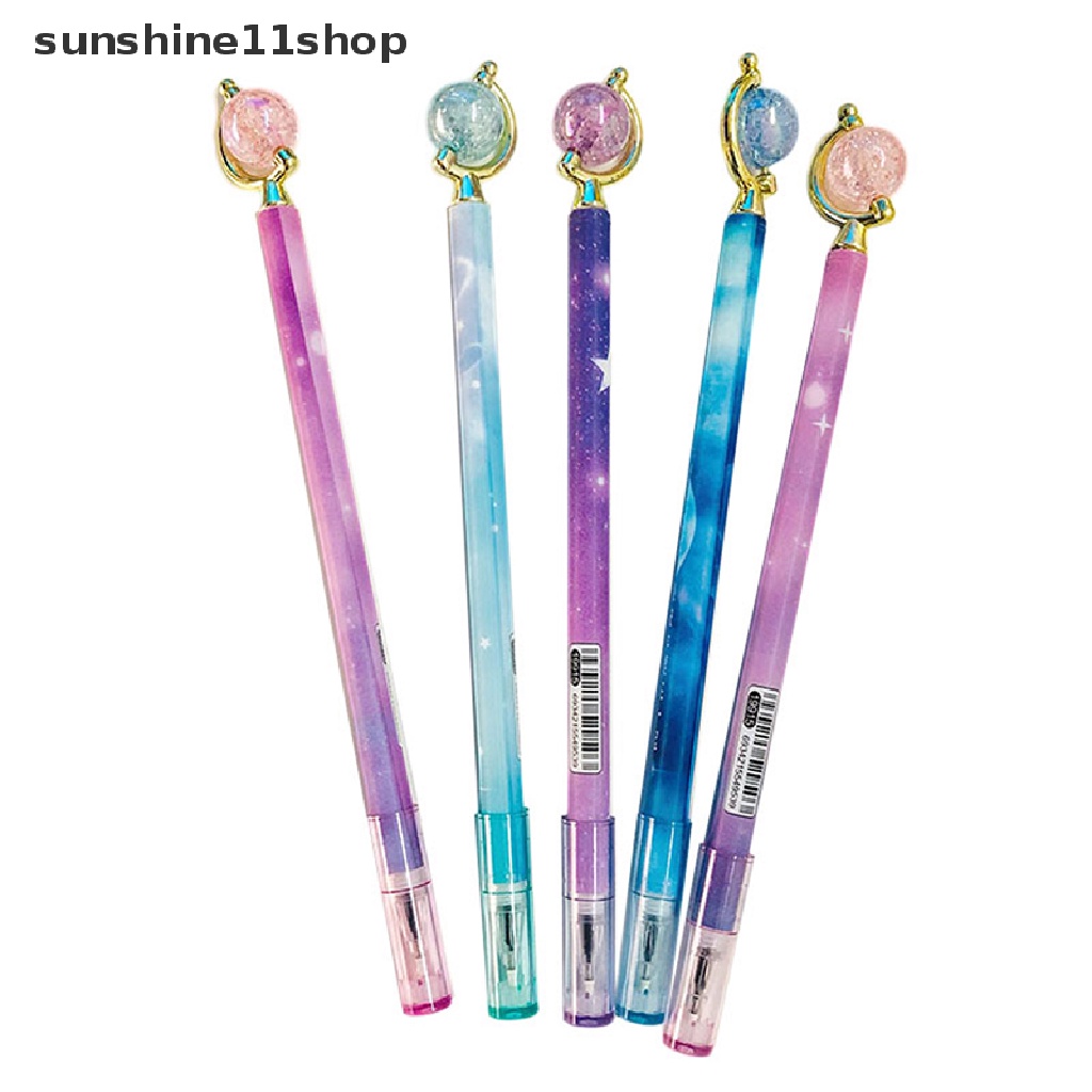 Sho 2pcs Starry Sky Planet Ball Rotate Gel Pen Alat Tulis Kantor Belajar 0.5mm Hitam Kreatif Dan Segar N