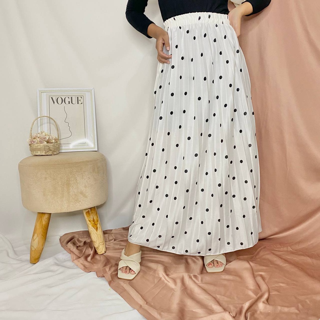 ROK PLISKET PREMIUM MOTIF POLKA/ROK LIPATAN BESAR BAHAN HYGET