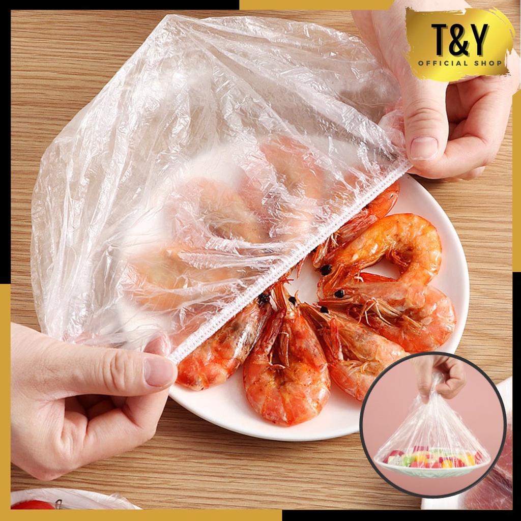 T&amp;Y Plastik Wrapping Pembungkus Makanan 100Pcs Transparan Sekali Pakai Easy Plastic Food Cover Disposable Free Pouch Penutup Pelindung Makanan Microwave Anti Bau Shower Cap Portable Penutup Kepala Topi Mandi Nurse Cap Murah