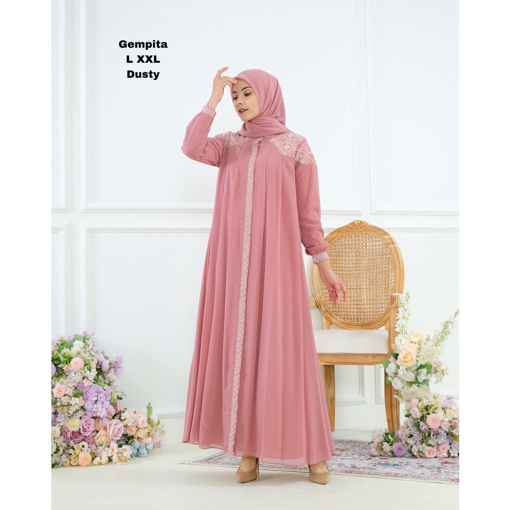 Gempita Dress || Gamis Bordir Cerutty || Gamis Lebaran Termurah Bisa (COD) || Fashion Muslim ~ DVN STYLE