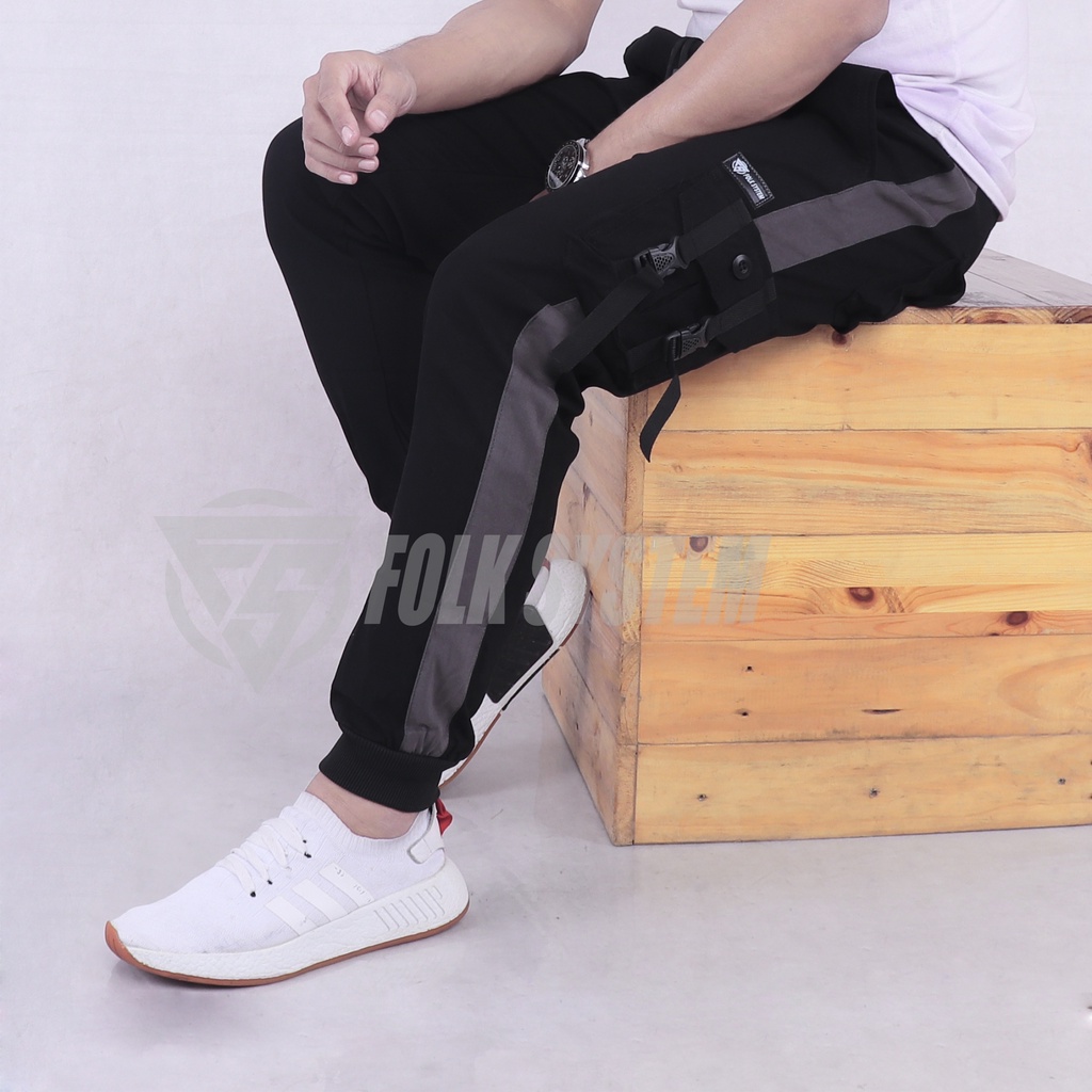 Celana Panjang Chino Jogger Cargo Pria strip original Folksystem