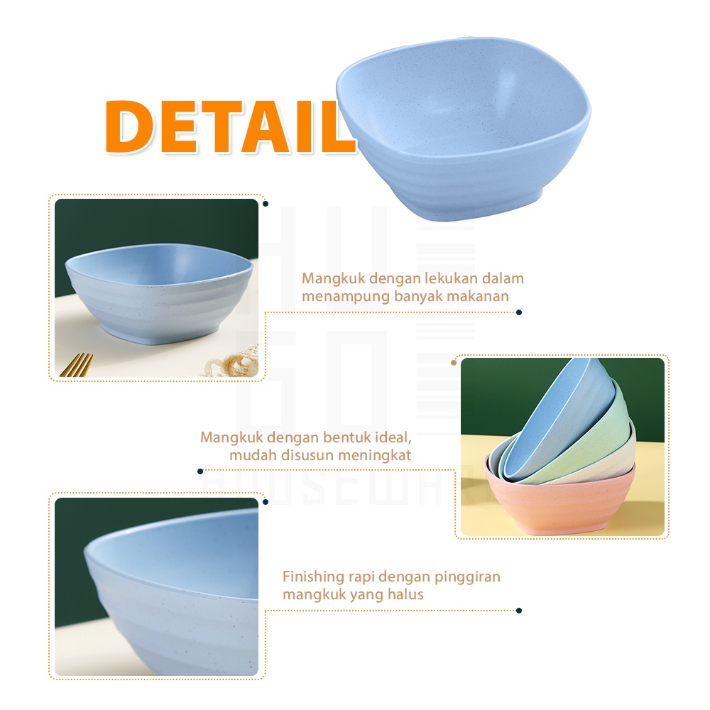 HUGO Mangkuk Sup Segi Jerami 15 cm Mangkuk Plastik Tebal Wheat Straw Bowl Tahan Panas