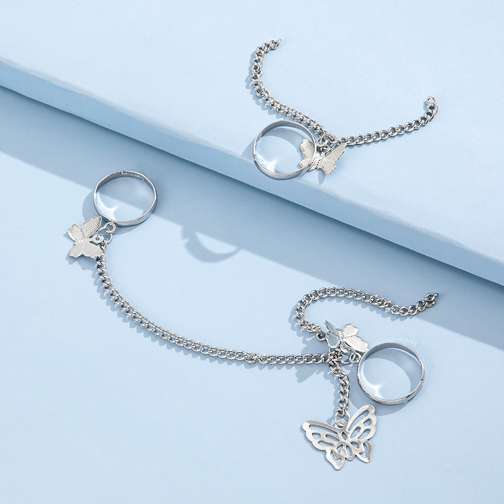 Fashion Dan Canggih Rantai Kupu-Kupu Kombinasi Cincin Pembukaan Adjustable Aksesoris Wanita Desain Kreatif Yang Dipersonalisasi