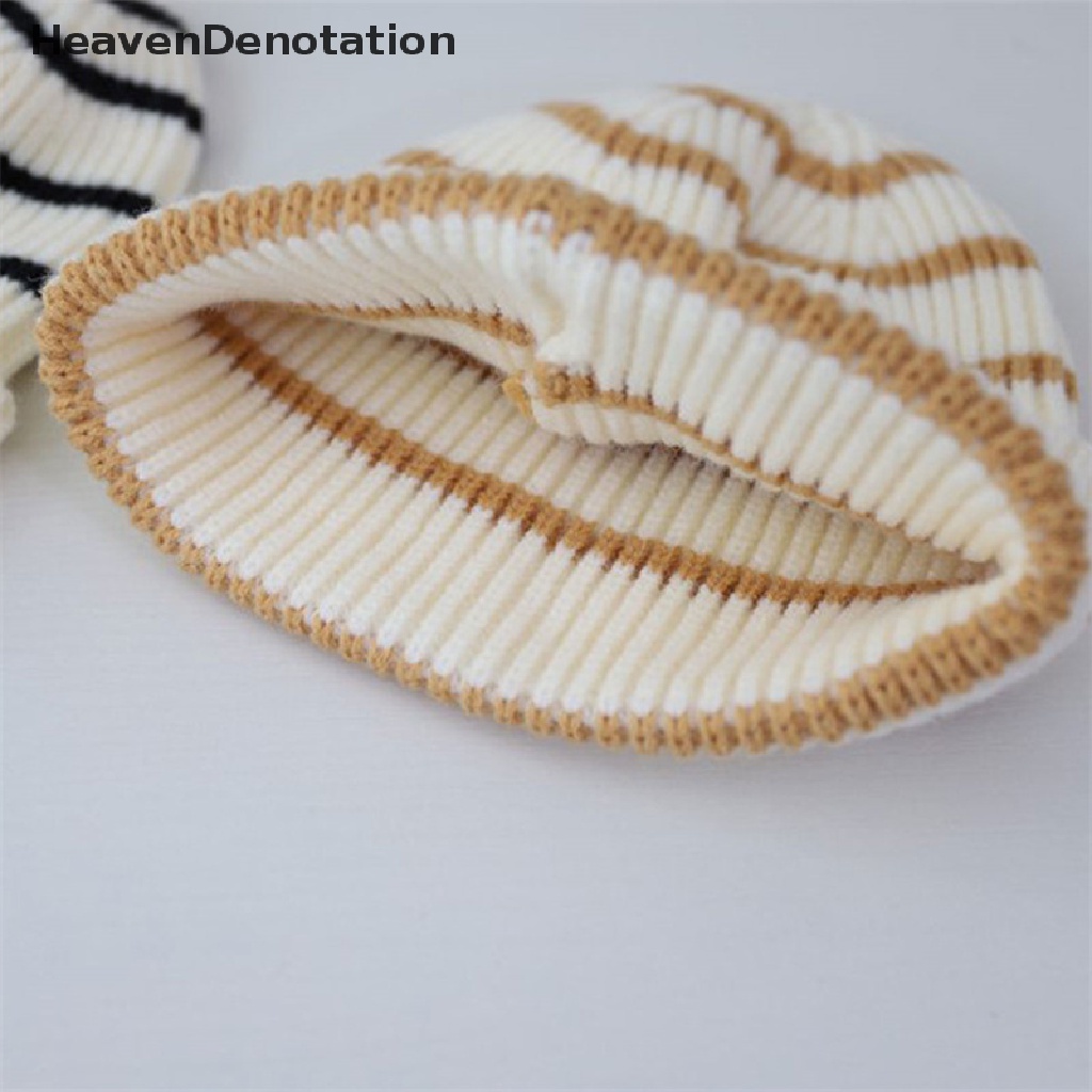 [HeavenDenotation] Fashion Musim Gugur Musim Dingin Garis Topi Rajut Wanita Kasual Hangat Lembut Beanie Caps Unisex HDV