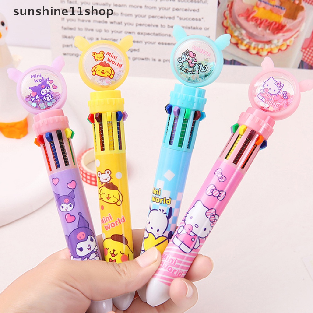 Sho 10warna Bolpoin Multi Warna Kawaii Kartun Tekan-Jenis Warna Pulpen Alat Tulis Sekolah Multi-Fungsi Supply Hadiah Alat Tulis N