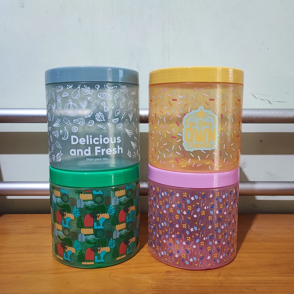 Toples Lucu motif Wadah Kotak Penyimpanan Makanan Food Storage Container Kopi Gula Krimer Bubuk Coklat Teh meses food gree pink blue BPA Free