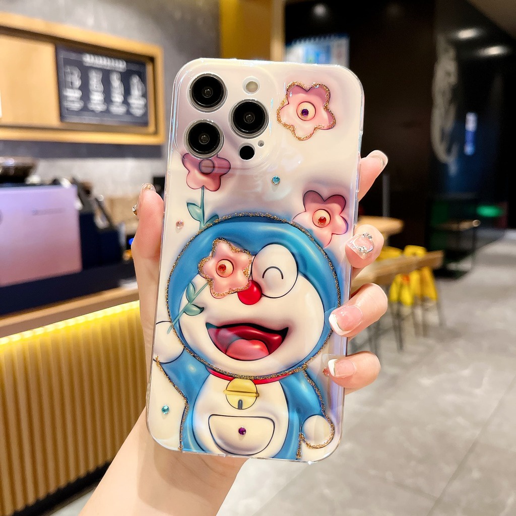 IPHONE Casing Ponsel Desain Bunga Kucing Biru Glossy Lucu Kompatibel Dengan Iphone12 13 14 11 Pro Max X Xs Max Xr Bgvbg