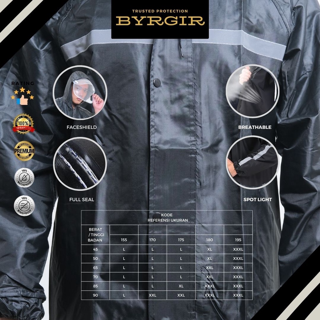 BYRGIR  Jas Hujan Setelan Premium Pria Wanita Tebal Anti Angin Rembes Raincoat Motorcycle Bike Bicycle Rain Jacket Jaket Rain Mantel Hujan Anti Lembab Gerah Penutup Wajah Faceshield