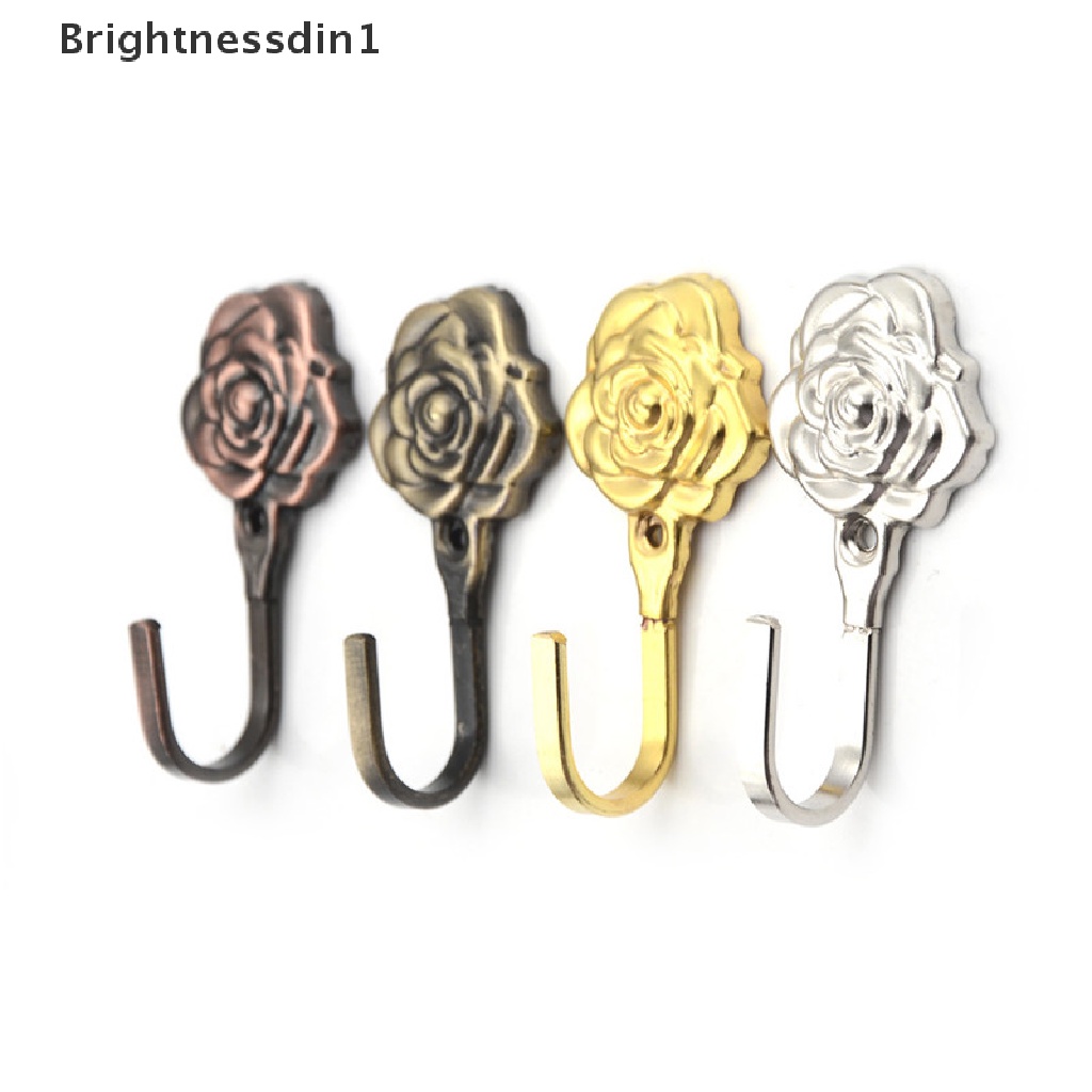 [Brightnessdin1] 2pcs/set New Rose Pattern Metal Curtain Hooks Rumah Dinding Pintu Dekoratif Kait Belakang Butik