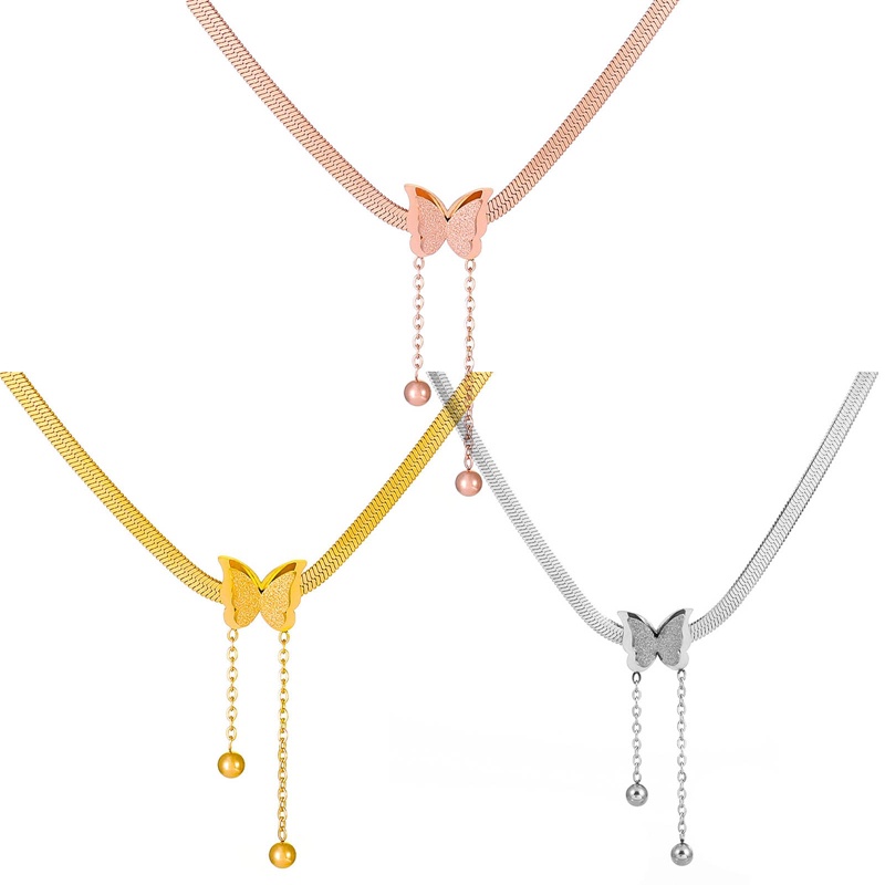 Bohemia Kalung Choker Kupu-Kupu Stainless Steel Trendy Perhiasan Kaitan Rantai Liontin Pesona Hewan Untuk Wanita