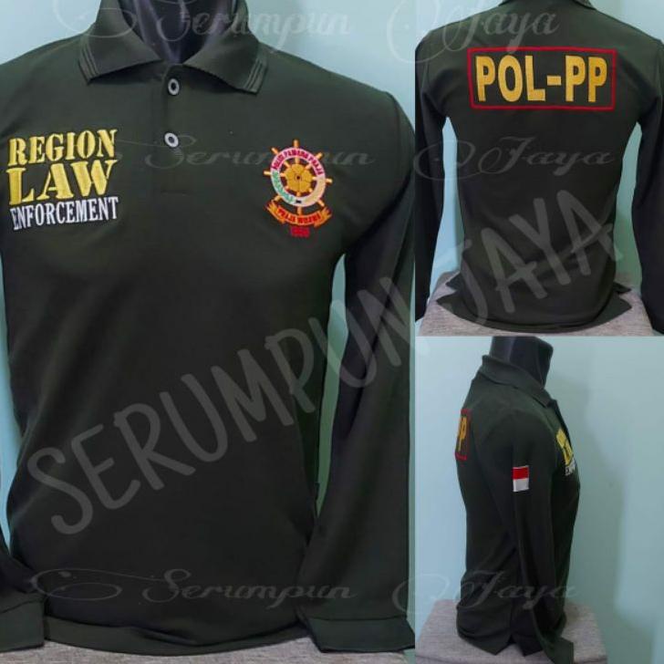✦ KAOS SATPOL PP HIJAU ARMY PANJANG - KAOS SATPOL PP - KAOS POL PP FULL BORDIR ➽