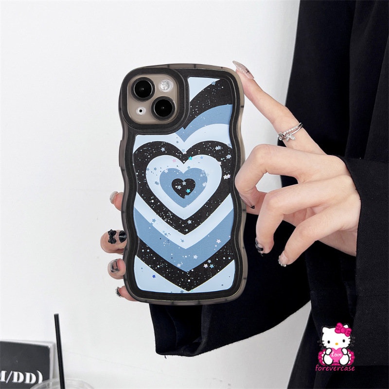 IPHONE Ins Bling Bintang Gradien Cinta Hati Case Kompatibel Untuk Iphone11 12 13 14 Pro Max XR 8 6 14 7 6s Plus 7Plus X XS Max SE 2020 Lembut Tpu Bergelombang Pinggiran Penutup Belakang