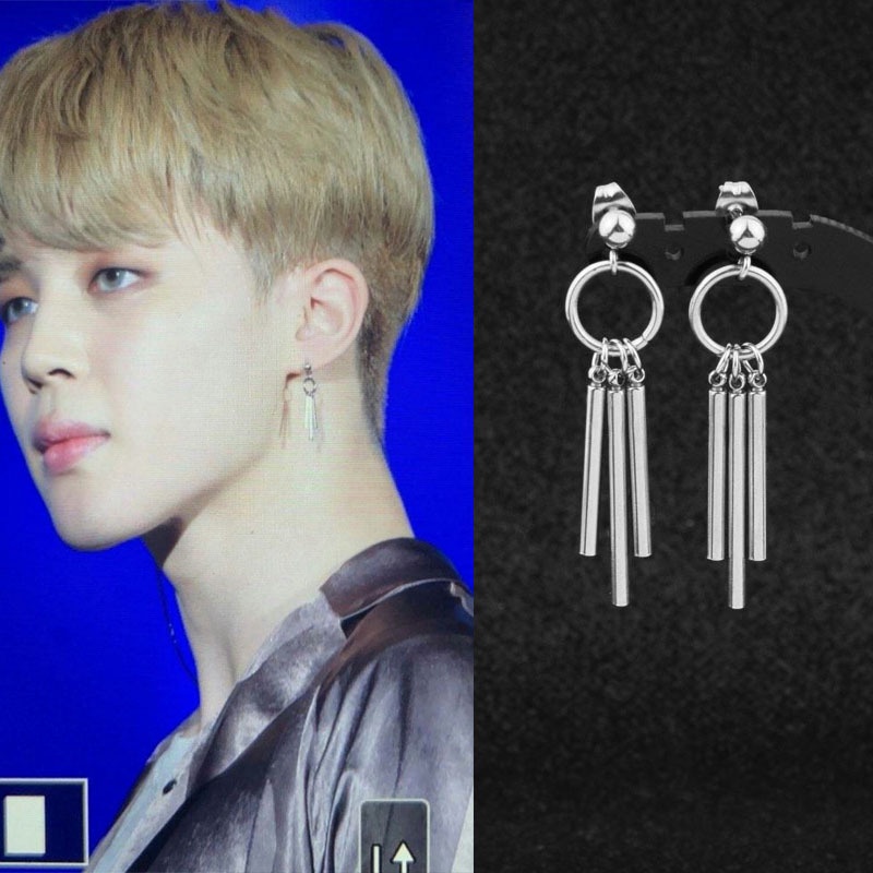 Anting Baja Titanium BTS Gaya Yang Sama Anting Tiga Stik Anting Anting Anti Karat