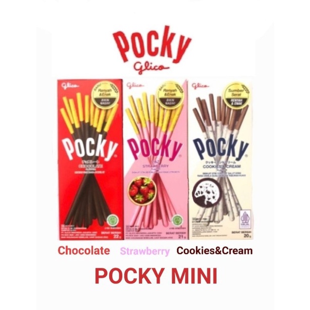 

Pocky Mini / Pocky Pack / Pocky /Glico Pocky / Pocky Strawberry / Pocky Chocolate / Pocky Cookies Cream / Pocky Milk Susu