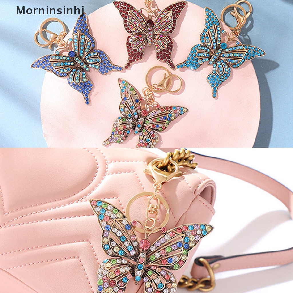 Mornin Fashion Ornamen Warna Baru Kristal Berongga Kupu-Kupu Berlian inlay Logam Gantungan Kunci Kerajinan Mobil Liontin Hadiah Lady Bag Key Ring Dekorasi Rumah Hadiah id