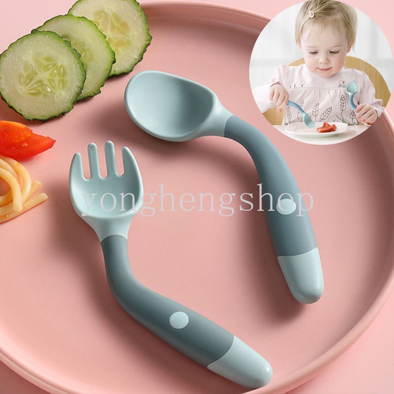 2pcs / Set Sendok + Garpu Flexible Bisa Ditekuk Untuk Peralatan Makan Bayi / Anak