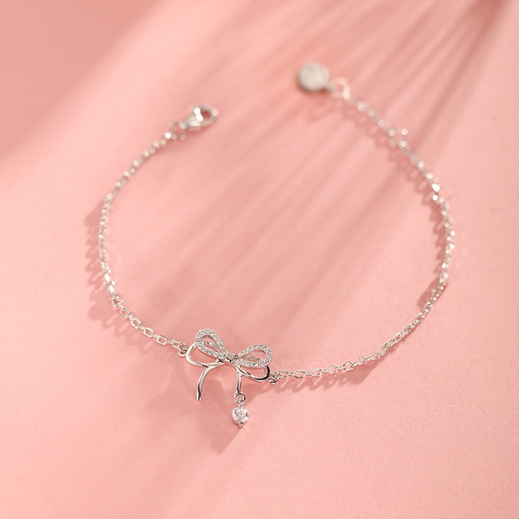 Bow Silver Gelang Bangle Kristal Simple Untuk Perhiasan Aksesoris Wanita