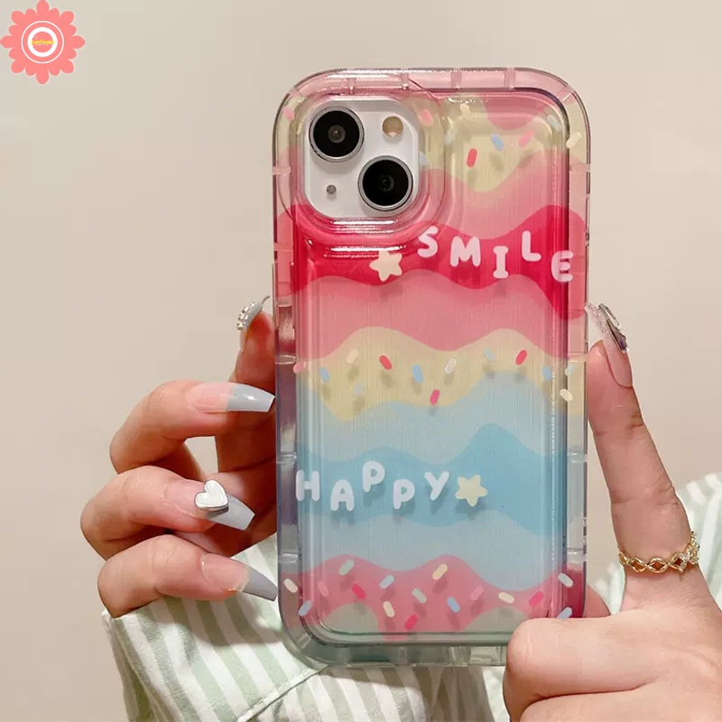 IPHONE Casing Happy Smile Kompatibel Untuk Iphone11 13 12 14 Pro Max 7Plus XR 6 6s 8plus X Xs Max SE 2020 INS Kreatif Warna-Warni Pelangi Shockproof Airbag Transparan Lembut TPU Cover