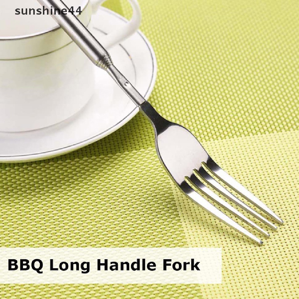 Sunshine Retro Garpu BBQ Teleskopik Extendable Dinner Dessert Gagang Panjang Fork Tableware ID