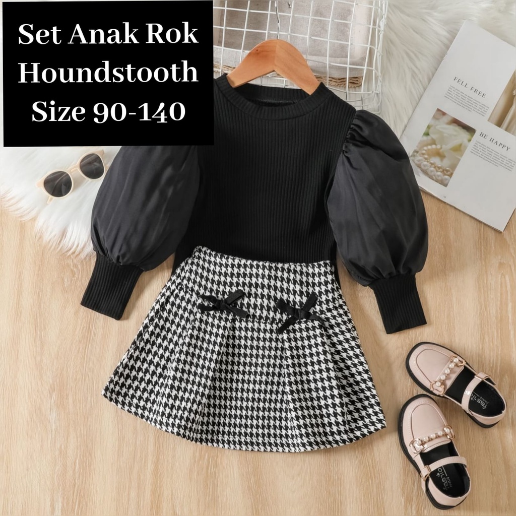 (LOLI-JKT) BS-407 STELAN ANAK CEWEK MODEL HOUNDSTOOTH ROK PITA SIZE 90-140