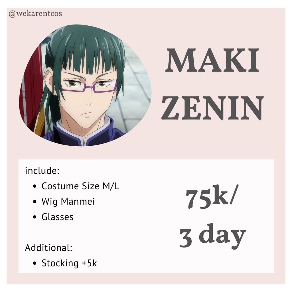 Rental Costume Anime Cosplay Maki Zenin Jujutsu Kaisen Murah Jabodetabek Serang Banten Jawa Wig