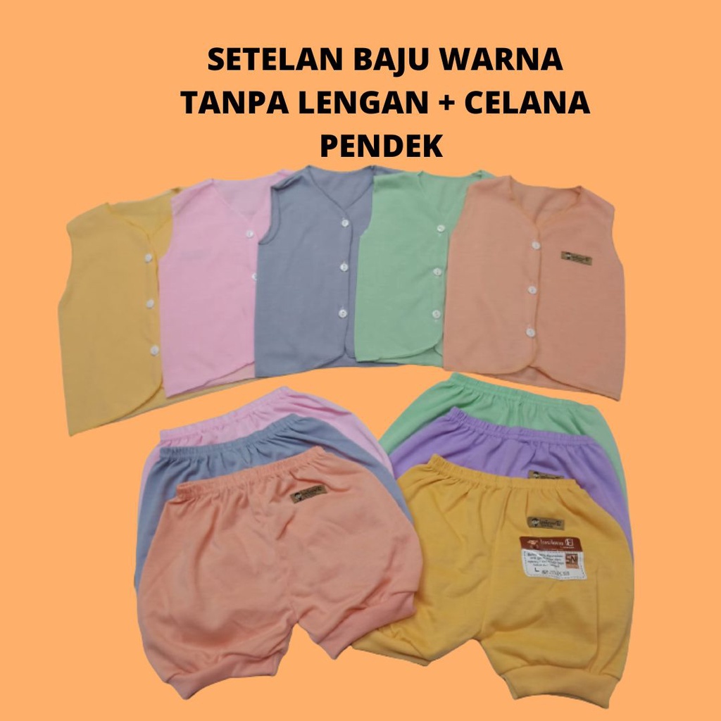 Setelan Baju Bayi Warna Tanpa Lengan + Celana Pendek Lusiana E 652203 + 651111