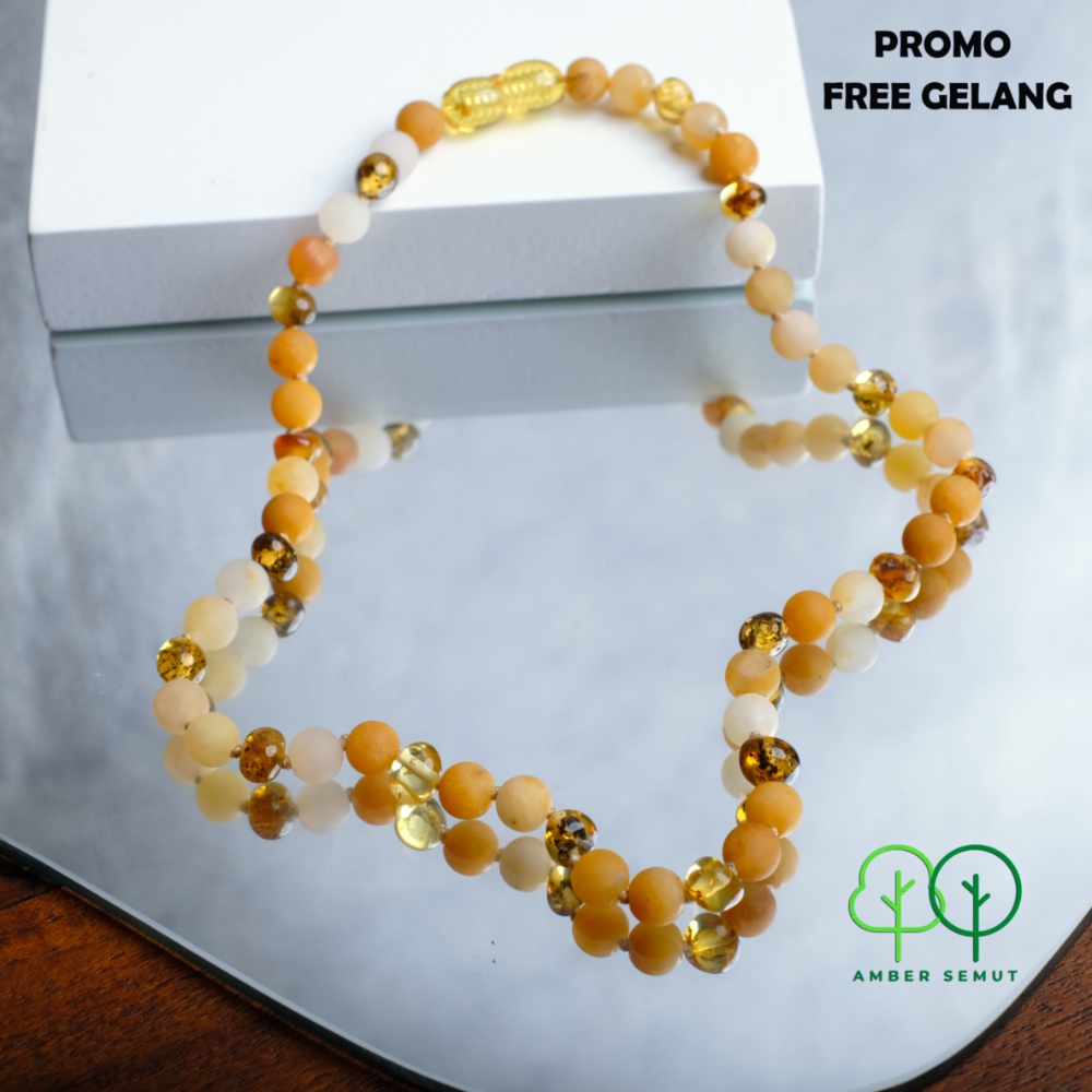 Kalung Amber Baltic Green Glossy X Milk Matte Agate by AMBER SEMUT