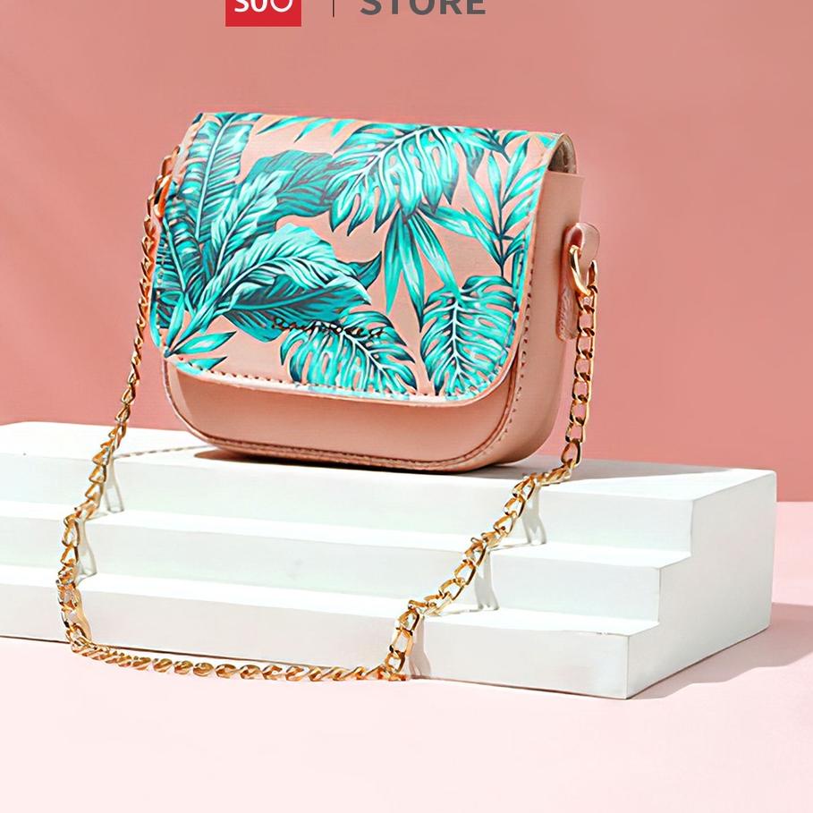 ✨STAR✨ MINISO Tas Selempang Wanita Hutan Hujan Kain Kecil Tas Mini Lipstik Bag Rantai Lipstick Sling