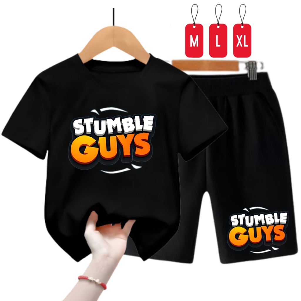 Hzl_outfit Setelan Kaos Anak Uniseks Logo Stumble Guys M,L,XL