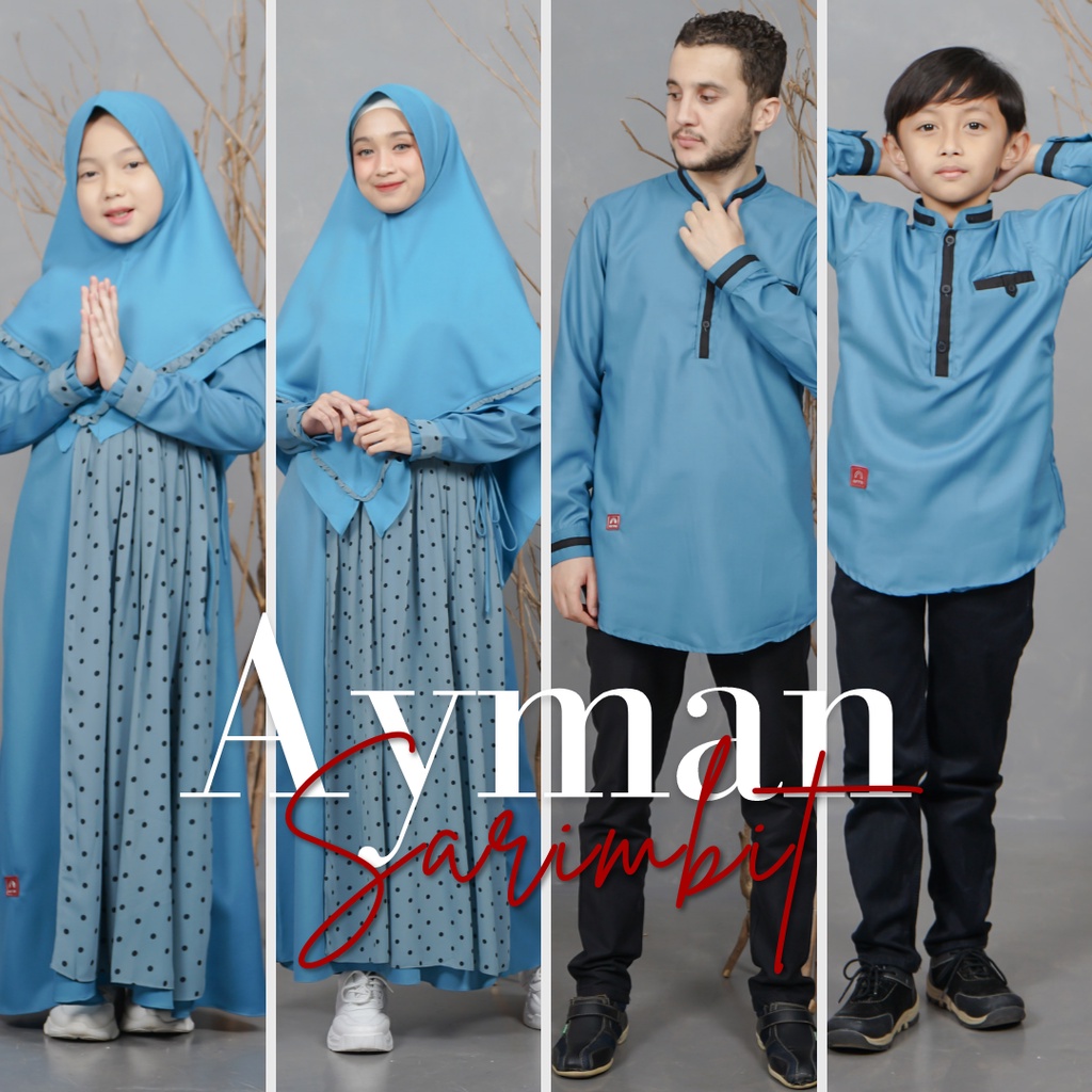 ARRA - Baju Sarimbit Keluarga Terbaru Ori Gamis Koko Series Ayman Biru Laut By Arra - Baju Couple Blue Keluarga Muslim Lebaran Mewah Bandung Size Jumbo XS S M L XL XXL 3XL 4XL
