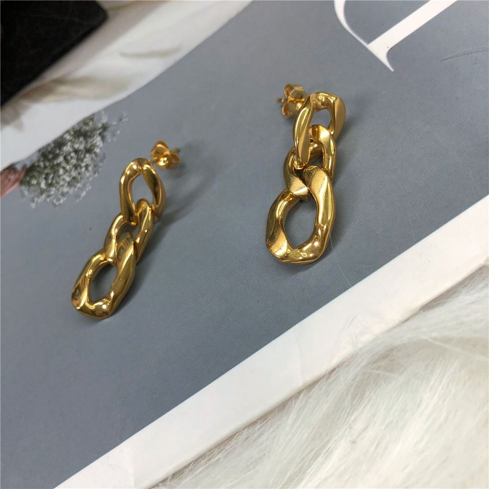 Baja Titanium Rantai Retro Temperamen Niche Geometris Tidak Teratur Rantai Anting Perempuan High-End Sederhana Ringan Mewah Anting Slimm