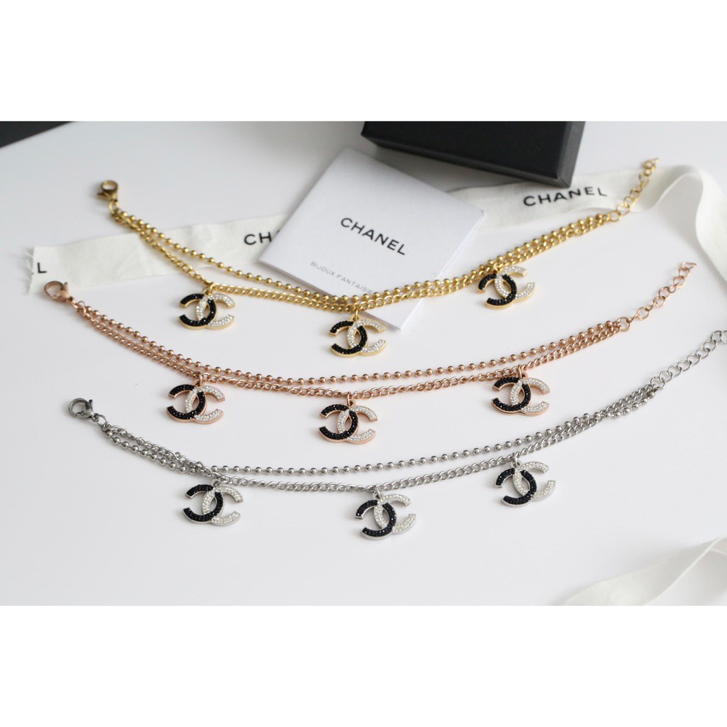 Gelang Kalung Bentuk C Ganda | Gelang Berlian | Aksesoris Bahan Titanium Steel 18k Warna Rose Gold | Perhiasan Bahan Stainless Steel