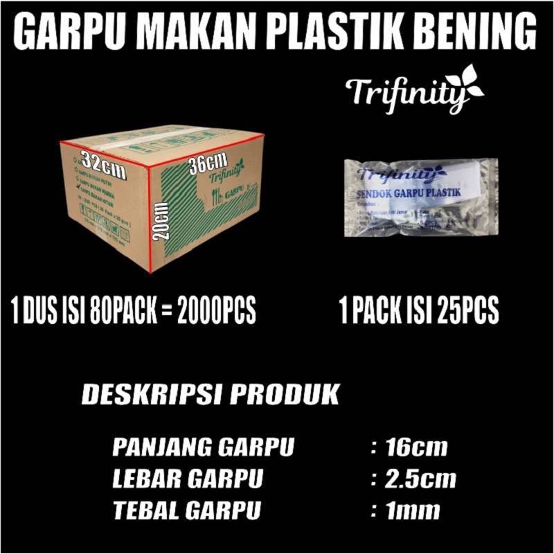 Garpu Makan Plastik Trifinity Panjang Kuat Tebal Murah Bening / Hitam / Putih Per Pack Var