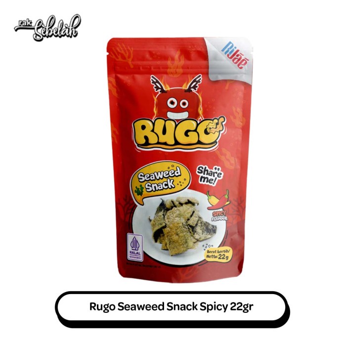 Rugo Seaweed Snack Spicy 22gr - Keripik Rumput Laut Crispy Gurih Pedas