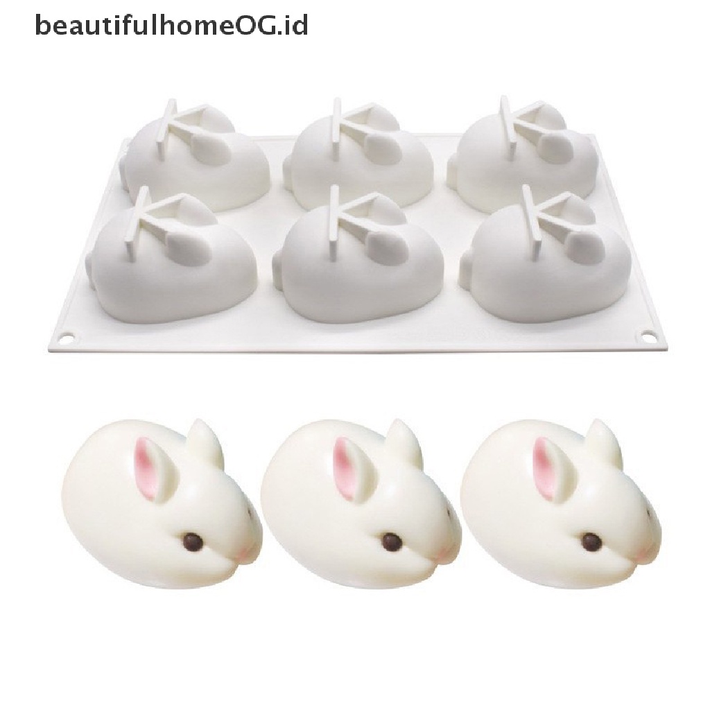 // Beautifulhomeog.id// Cetakan 1per6lubang Silikon 3D Bunny Rabbit Cetakan Dekorag Kue Untuk Baking Mousse **