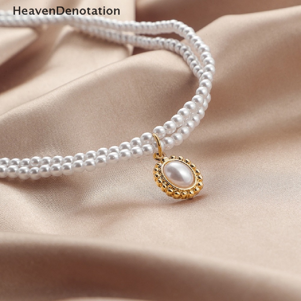 [HeavenDenotation] Fashion Wanita Kalung Choker Retro Double Layer Mutiara Sederhana Populer Kalung Pernikahan Wanita Kalung Leher Rantai Manik-Manik Kalung Chocker Kerah Perhiasan Hadiah HDV