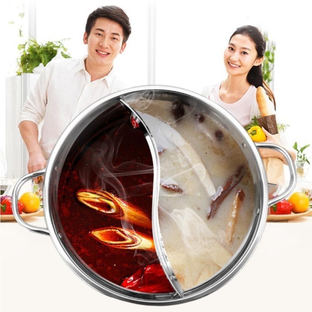 Solighter Chinese Hot Pot Menebal Stainless Steel Dengan Penutup Kompor Gas Panci Masak Dapur