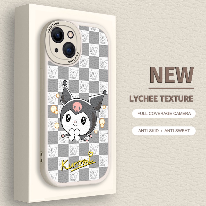 Case iPhone Untuk14 /13 /12 /11 Promax Kartun Grid Kuromi Casing Lembut Untuk Iphone6 /7 /8 Plus/X/XR/Xs Max Cover