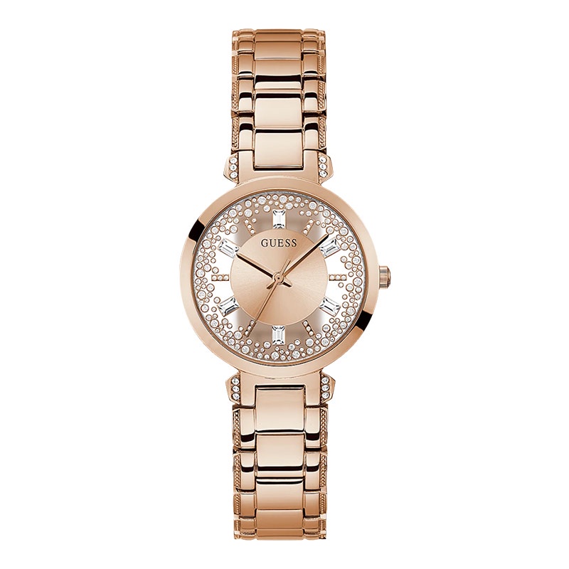 Jam Tangan Wanita Guess Crystal Clear GW0470L3 Ladies Rose Gold Dial Rose Gold Stainless Steel Strap