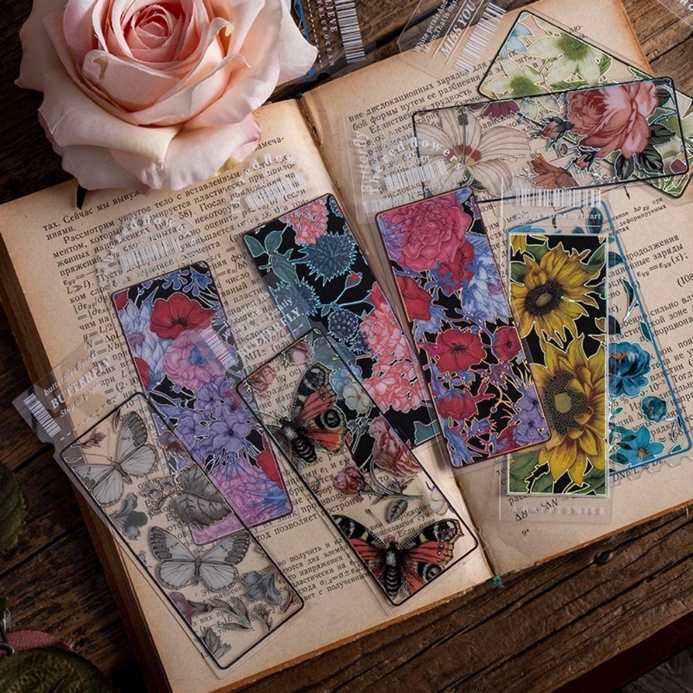 [Elegan] Bunga Mekar Bookmark PVC 4pcs/set Alat Tulis Siswa Estetik Pecinta Buku Perlengkapan Kantor Sekolah Rose Peony Sunflower Butterfly Penanda Halaman Buku