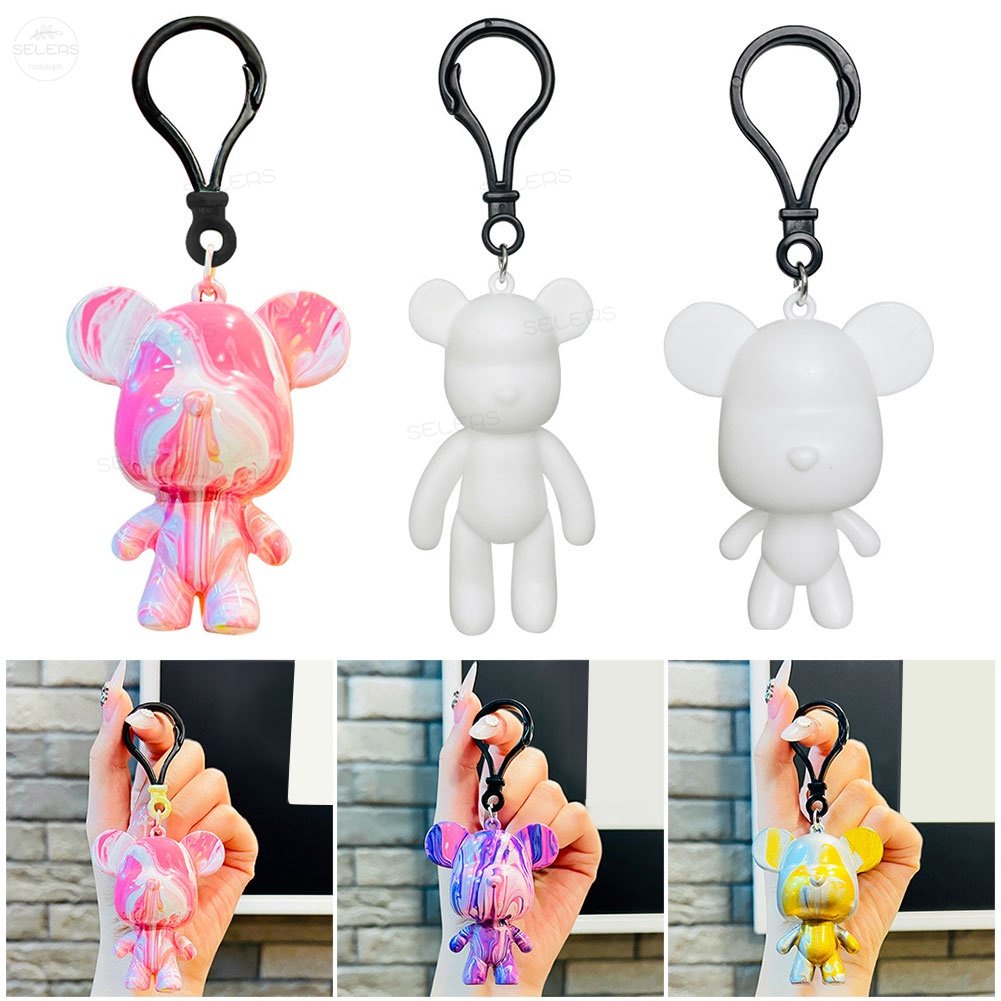 Cairan Bearbrick Gantungan Kunci Diy Beruang Mini Ornamen Keychain Handmade Diy Berwarna Beruang Cat Cairan Orang Tua-Anak Lukisan Mainan Anak Hadiah